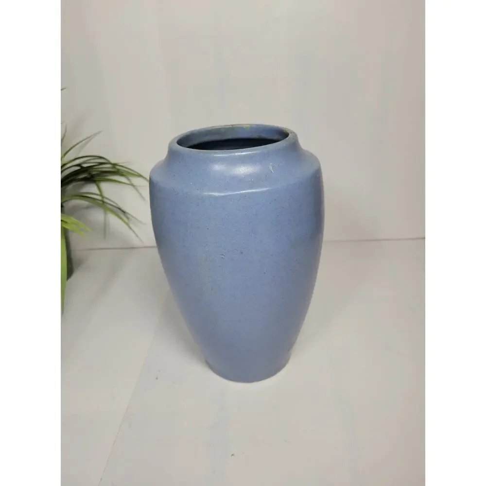 Vintage Blue Pottery Vase Unmarked Matte Glaze Arts & Crafts Style Art Pottery